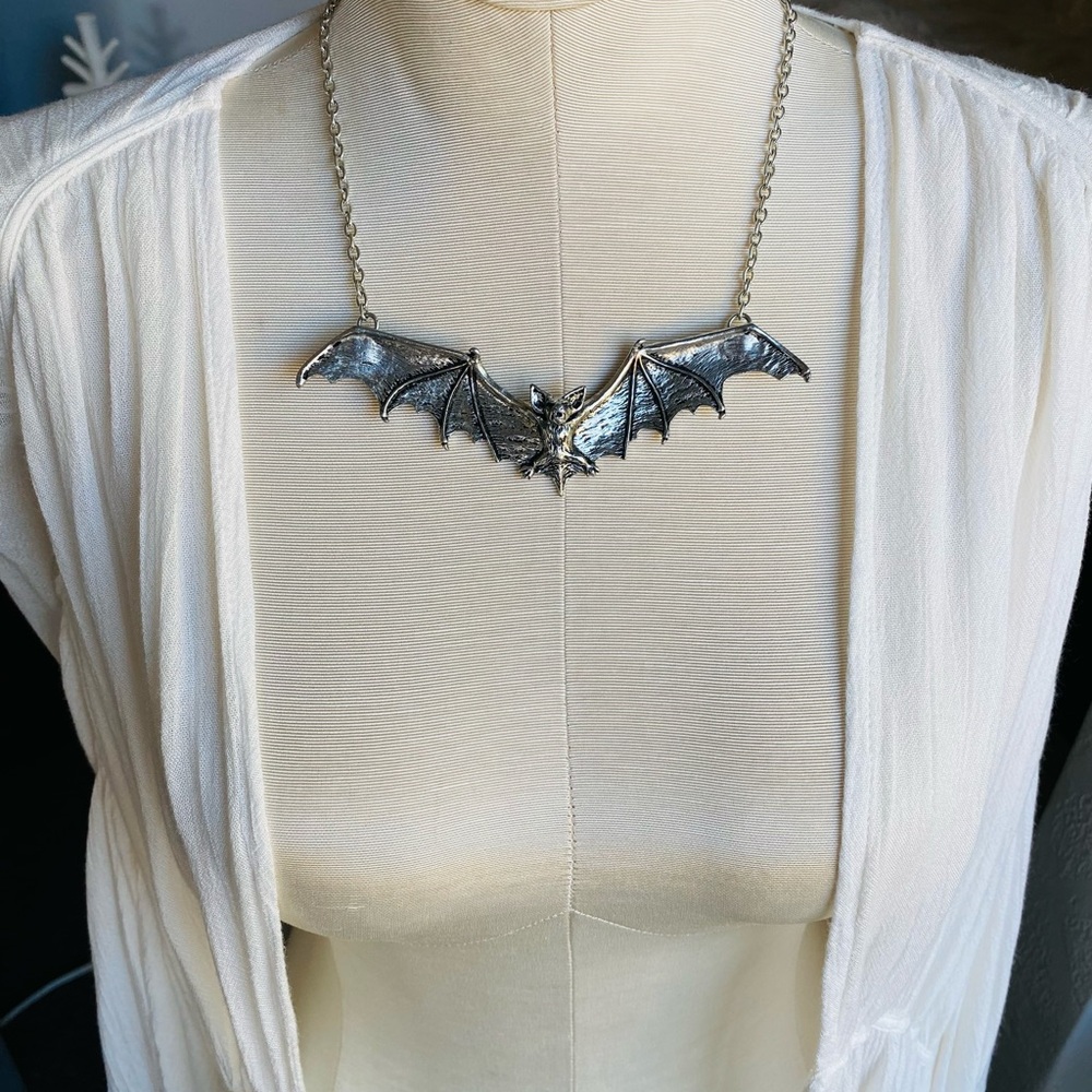SOLD Vintage 1992 Alchemy Gothic The Carta HUGE Bat Necklace Goth 90s Witchy